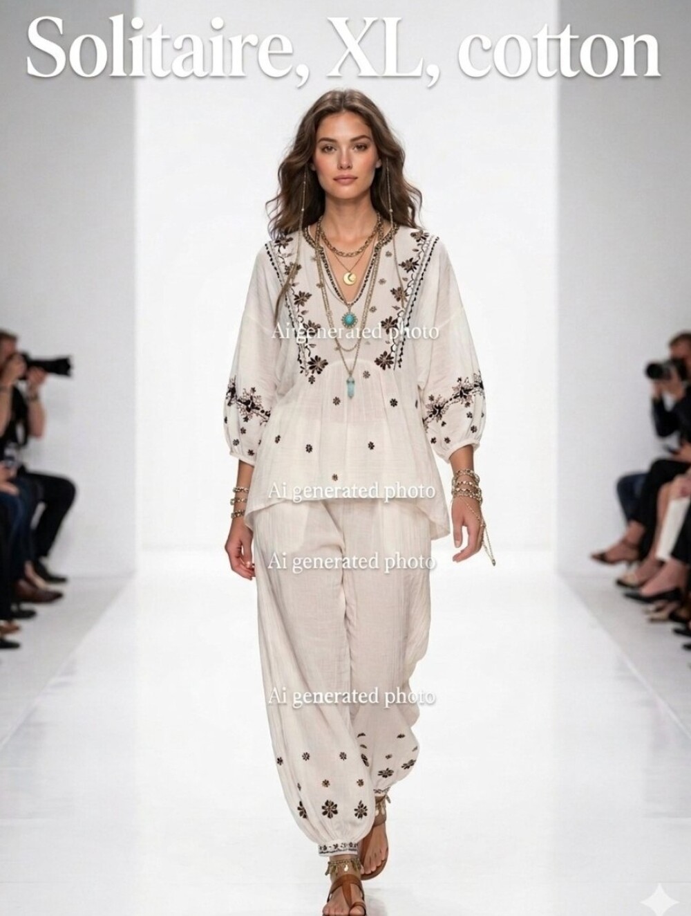 Solitaire White Tunic with Black Floral Embroidery